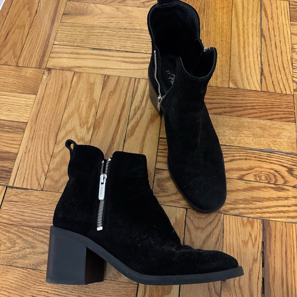 3.1 Phillip Lim Black Suede Ankle Boots with Silver Zipper